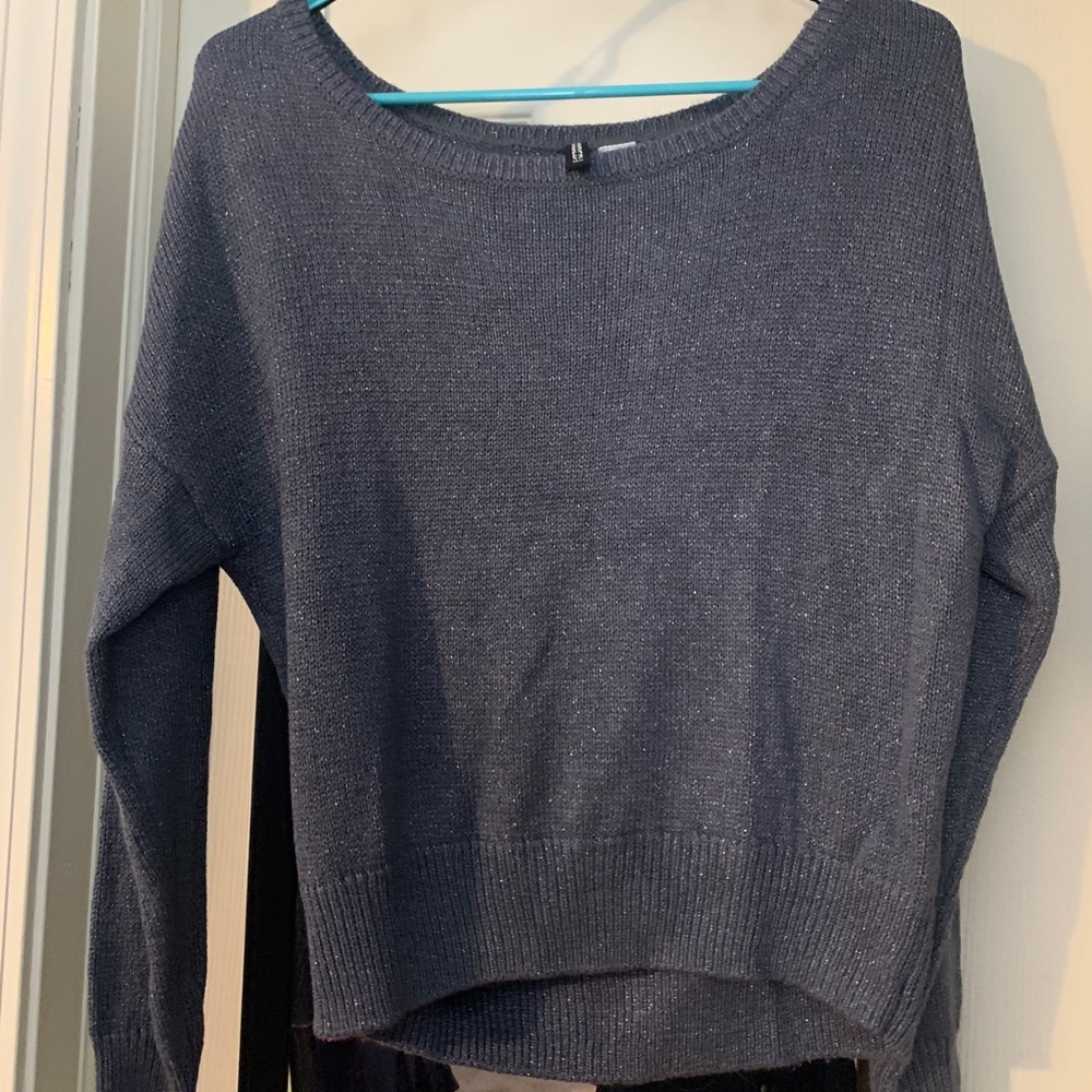 Grey Sparkle Off Shoulder Sweater